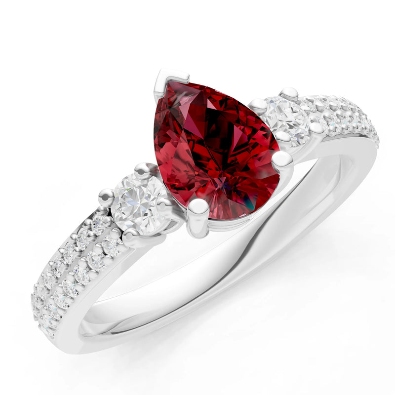 3 Stone Pear Gemstone Double Pave Band