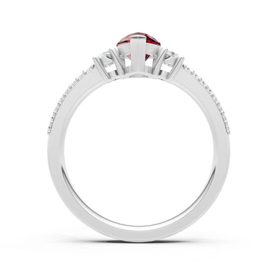 Garnet Three Stone Double Pear Cut Pave Band