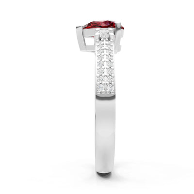 Garnet Three Stone Double Pear Cut Pave Band