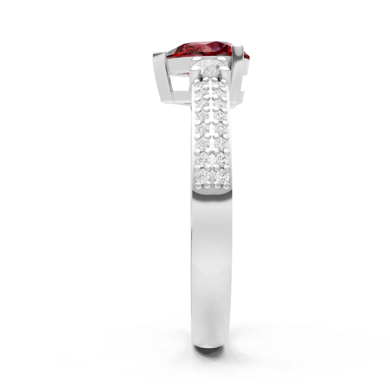 Garnet Three Stone Double Pear Cut Pave Band