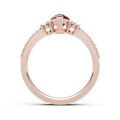 3 Stone Pear Gemstone Double Pave Band