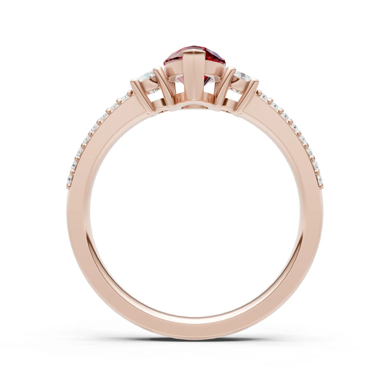 3 Stone Pear Gemstone Double Pave Band