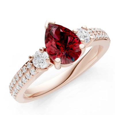 Garnet Three Stone Double Pear Cut Pave Band