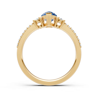 3 Stone Pear Gemstone Double Pave Band