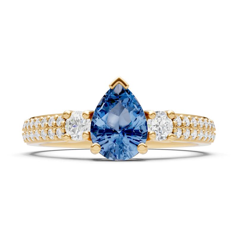 3 Stone Pear Gemstone Double Pave Band