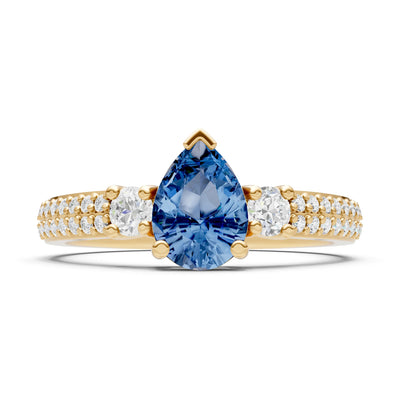 London Blue Topaz Three Stone Double Pear Cut Pave Band
