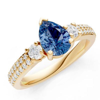 London Blue Topaz Three Stone Double Pear Cut Pave Band