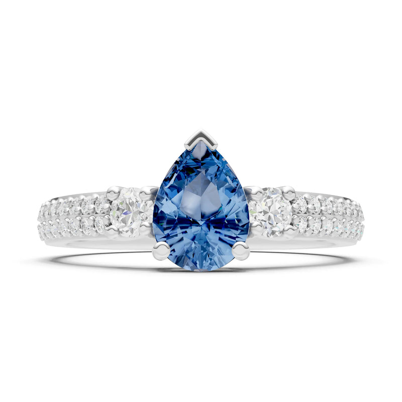 3 Stone Pear Gemstone Double Pave Band