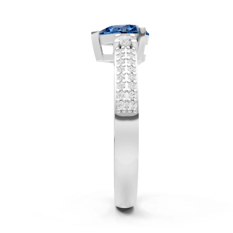 London Blue Topaz Three Stone Double Pear Cut Pave Band