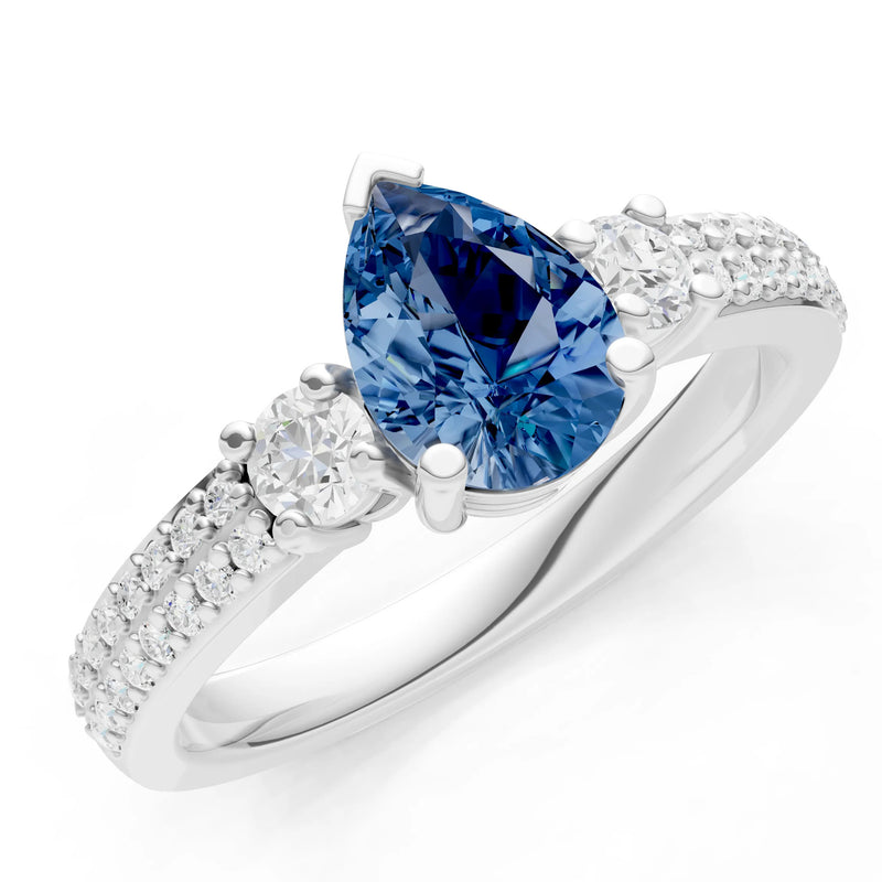 London Blue Topaz Three Stone Double Pear Cut Pave Band