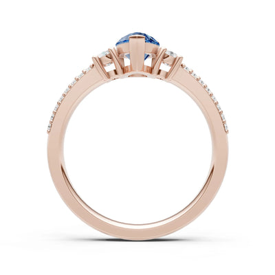 3 Stone Pear Gemstone Double Pave Band