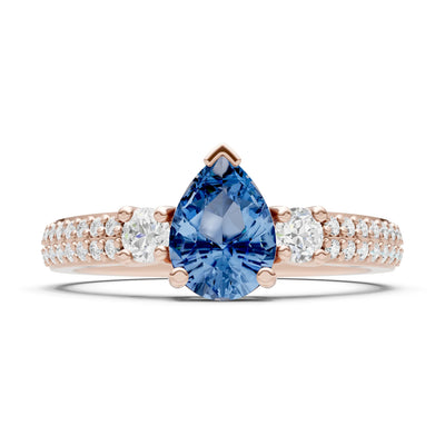 London Blue Topaz Three Stone Double Pear Cut Pave Band