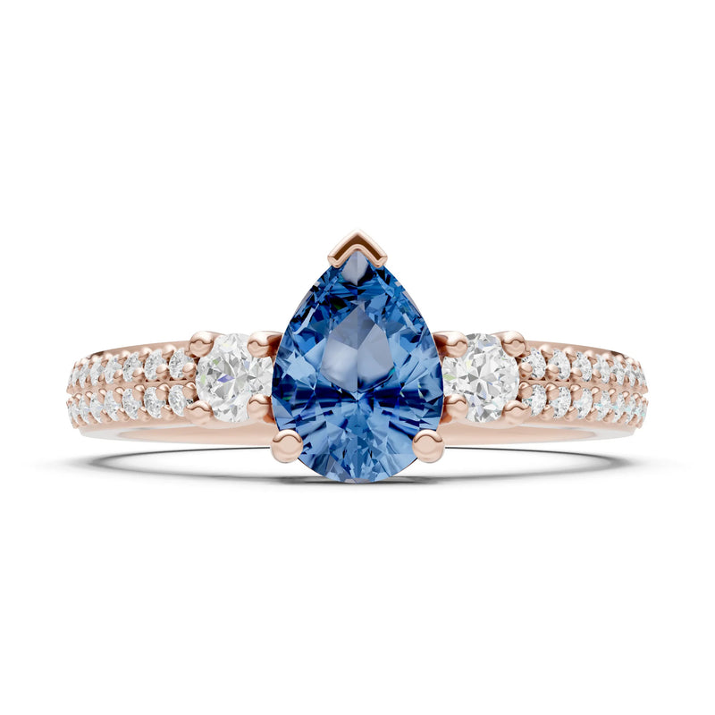 3 Stone Pear Gemstone Double Pave Band