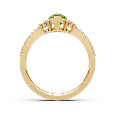 Peridot Three Stone Double Pear Cut Pave Band