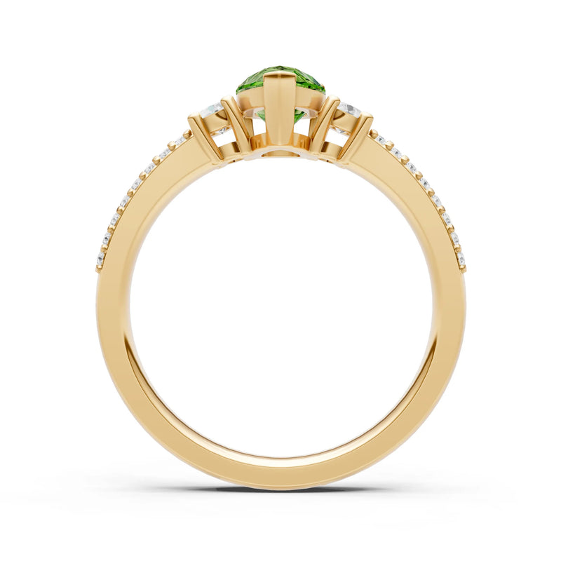 3 Stone Pear Gemstone Double Pave Band
