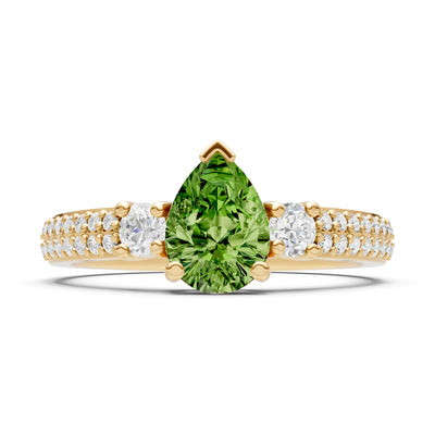3 Stone Pear Gemstone Double Pave Band