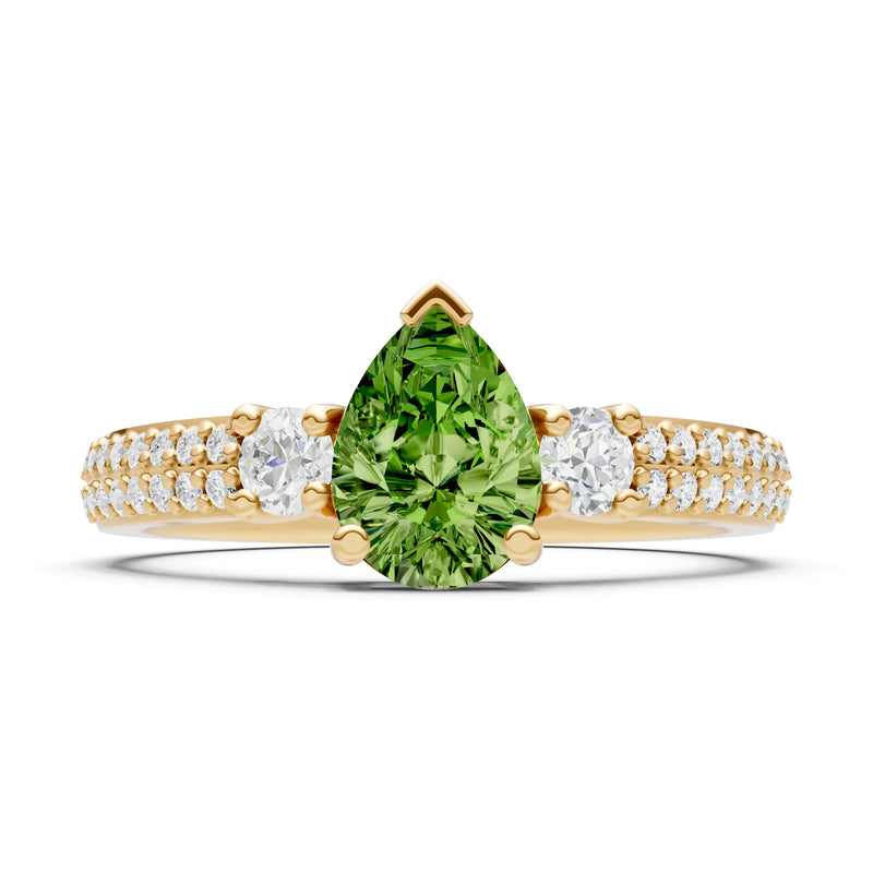 3 Stone Pear Gemstone Double Pave Band
