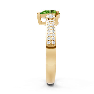 Peridot Three Stone Double Pear Cut Pave Band