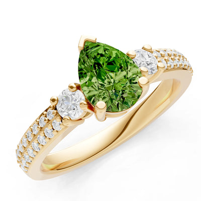 Peridot Three Stone Double Pear Cut Pave Band