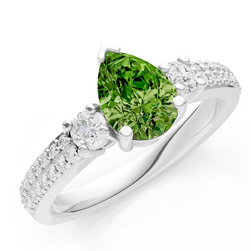 3 Stone Pear Gemstone Double Pave Band