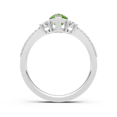 Peridot Three Stone Double Pear Cut Pave Band