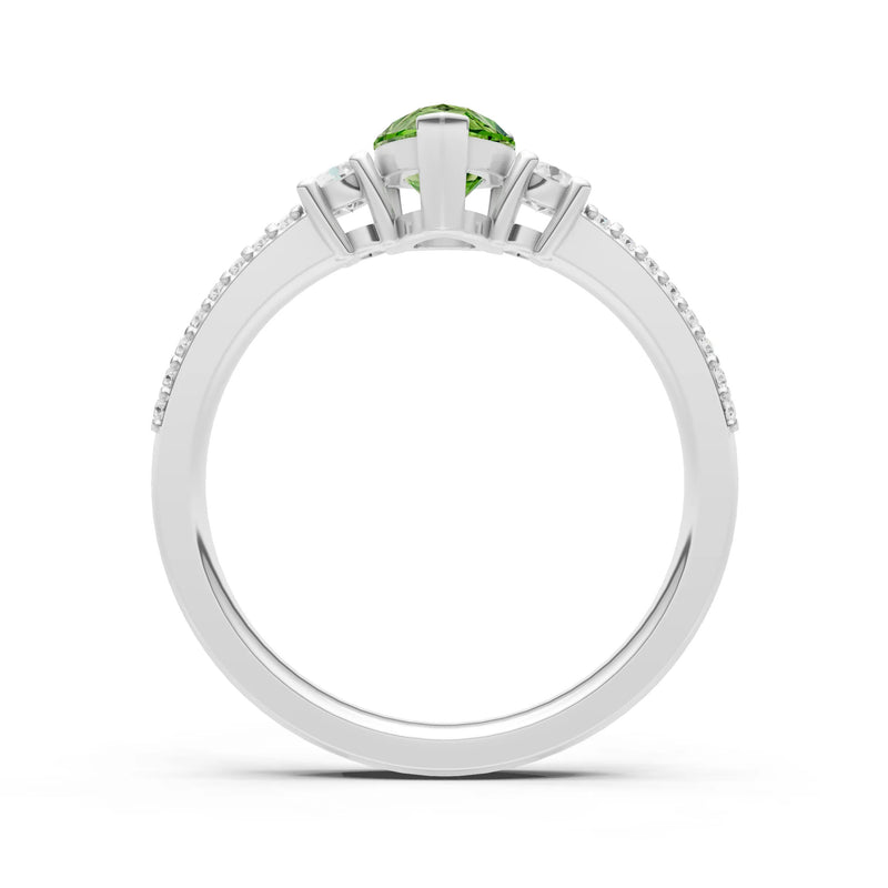 Peridot Three Stone Double Pear Cut Pave Band
