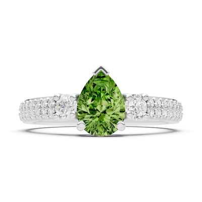 Peridot Three Stone Double Pear Cut Pave Band