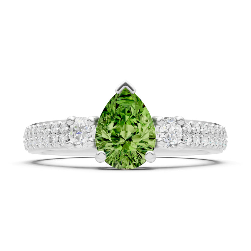 Peridot Three Stone Double Pear Cut Pave Band