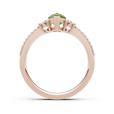 Peridot Three Stone Double Pear Cut Pave Band