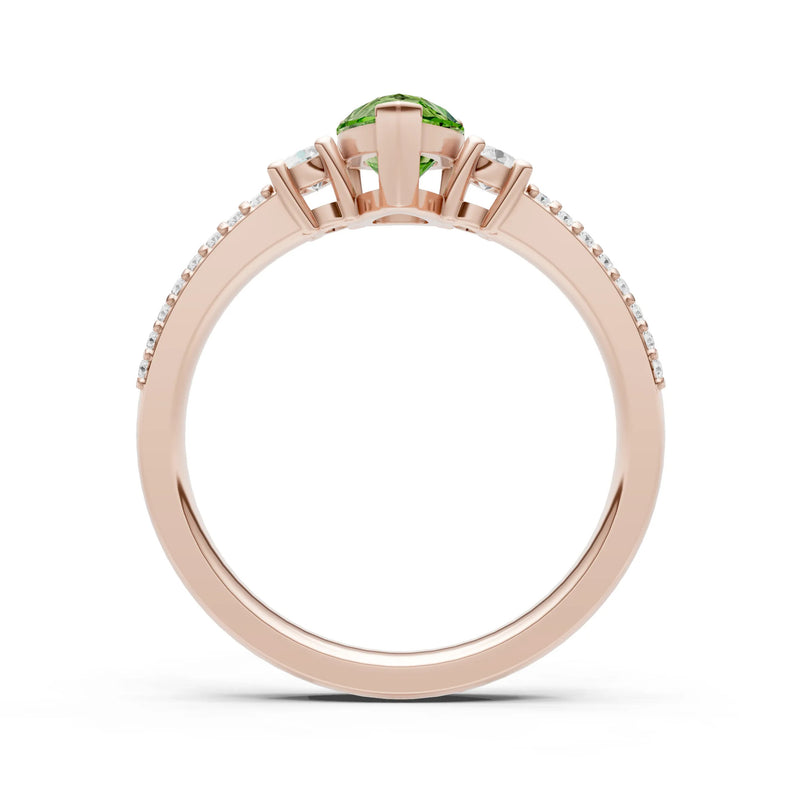 3 Stone Pear Gemstone Double Pave Band