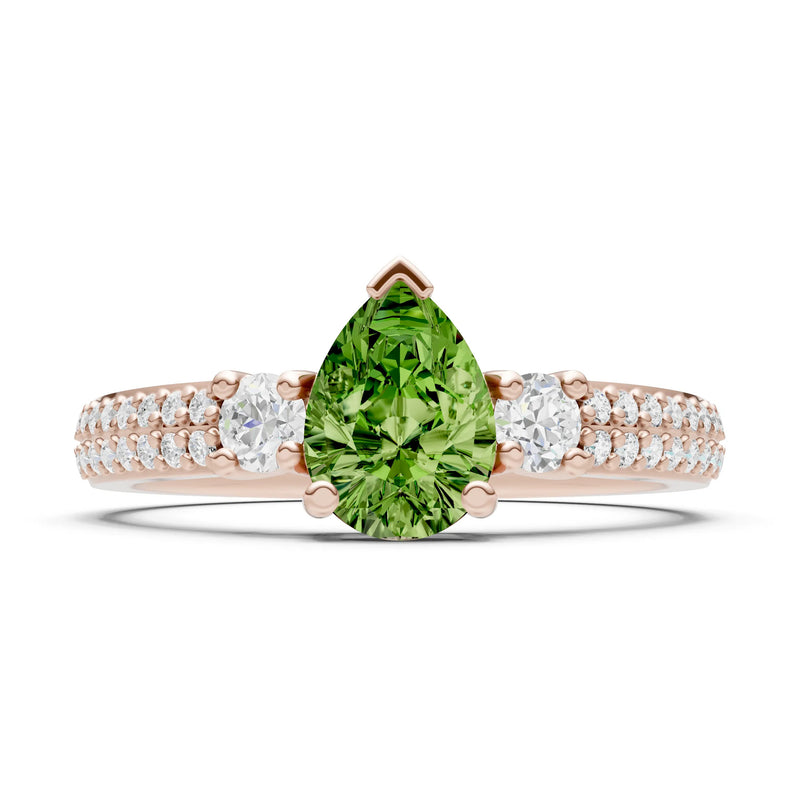 Peridot Three Stone Double Pear Cut Pave Band