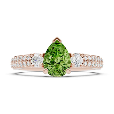 3 Stone Pear Gemstone Double Pave Band