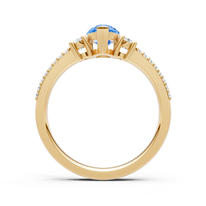 Swiss Blue Topaz Three Stone Double Pear Cut Pave Band