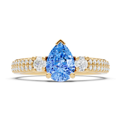 Swiss Blue Topaz Three Stone Double Pear Cut Pave Band