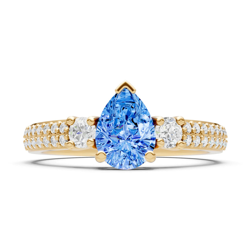 3 Stone Pear Gemstone Double Pave Band