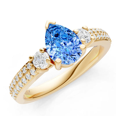 Swiss Blue Topaz Three Stone Double Pear Cut Pave Band