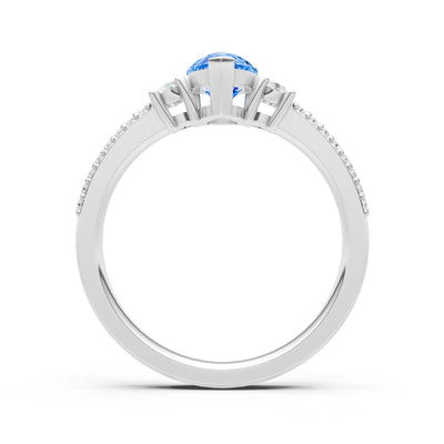 3 Stone Pear Gemstone Double Pave Band