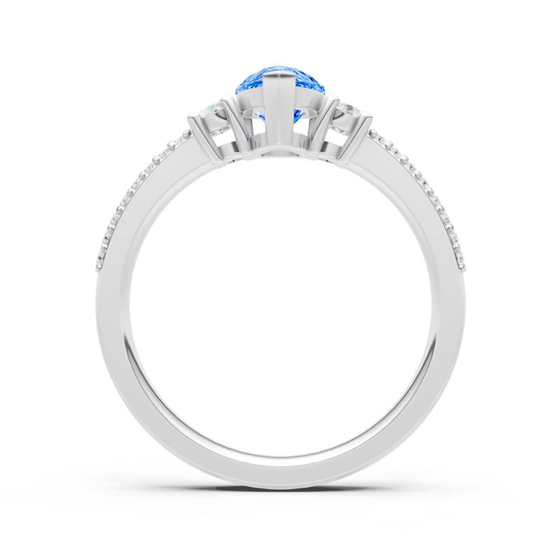 3 Stone Pear Gemstone Double Pave Band