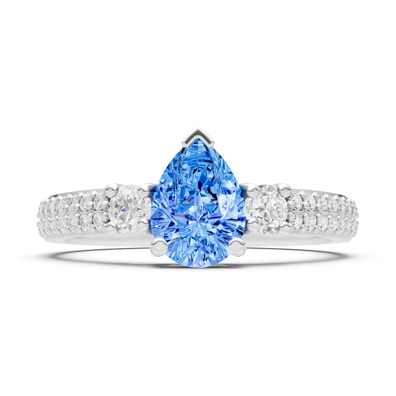 3 Stone Pear Gemstone Double Pave Band