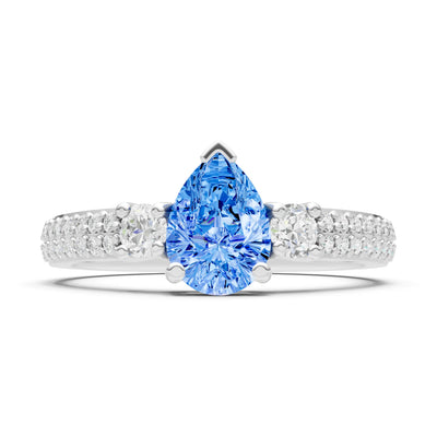 Swiss Blue Topaz Three Stone Double Pear Cut Pave Band