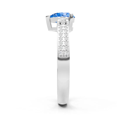 Swiss Blue Topaz Three Stone Double Pear Cut Pave Band