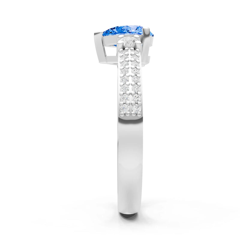 Swiss Blue Topaz Three Stone Double Pear Cut Pave Band