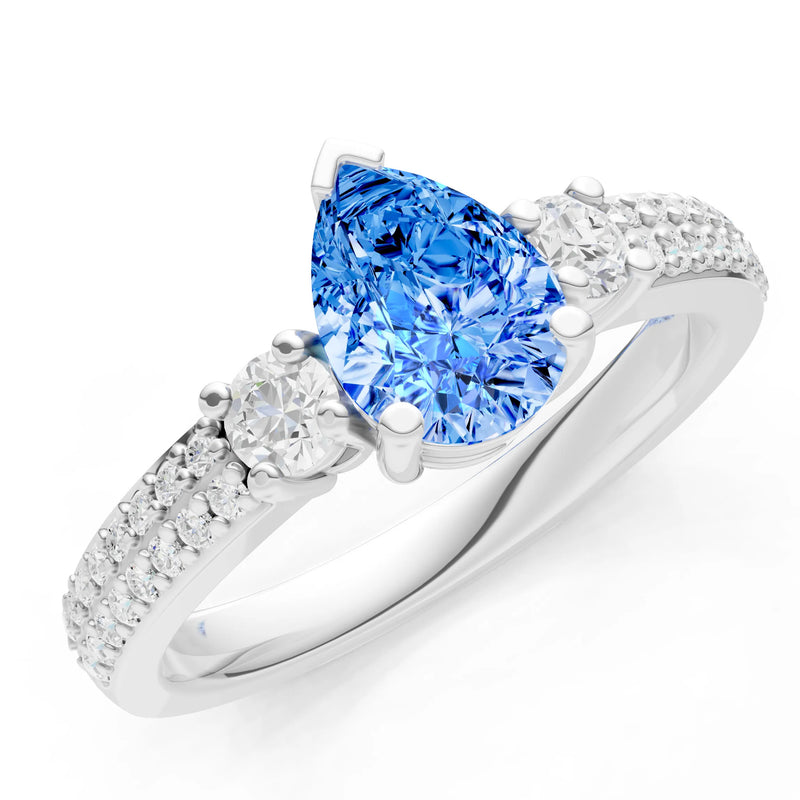 Swiss Blue Topaz Three Stone Double Pear Cut Pave Band