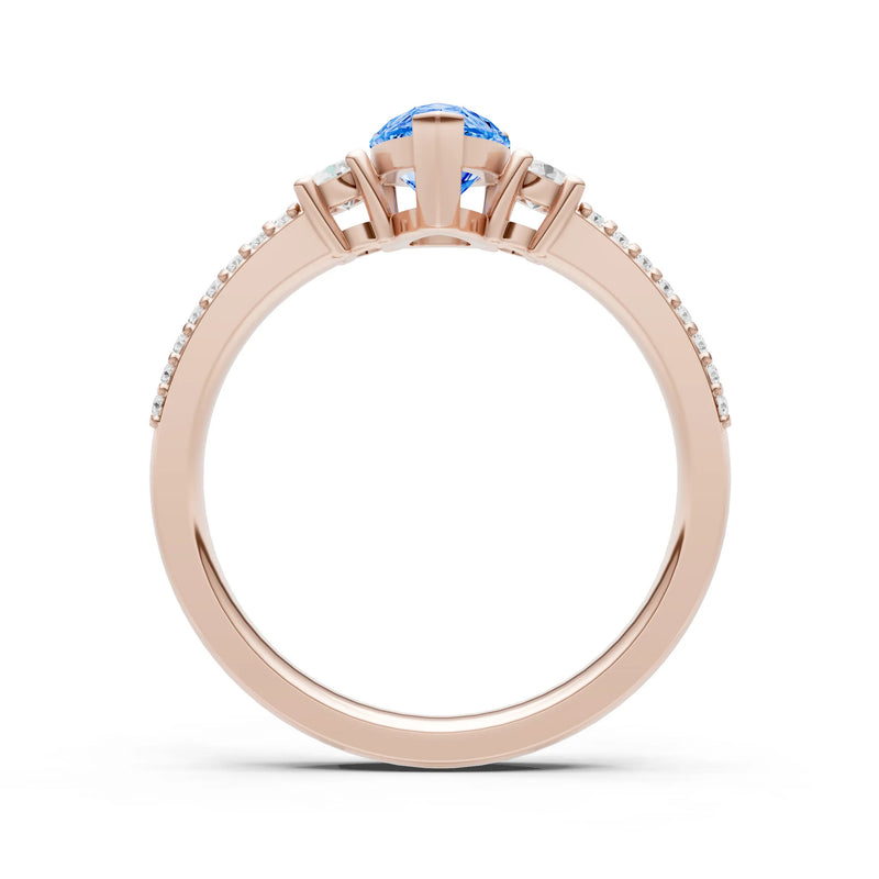 Swiss Blue Topaz Three Stone Double Pear Cut Pave Band