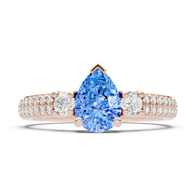Swiss Blue Topaz Three Stone Double Pear Cut Pave Band