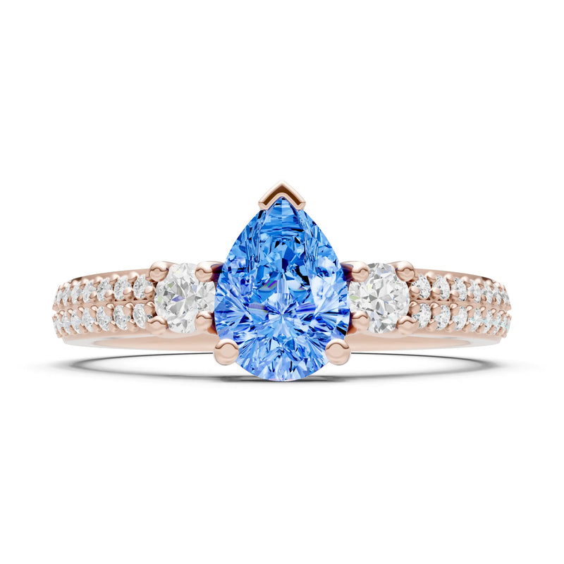Swiss Blue Topaz Three Stone Double Pear Cut Pave Band