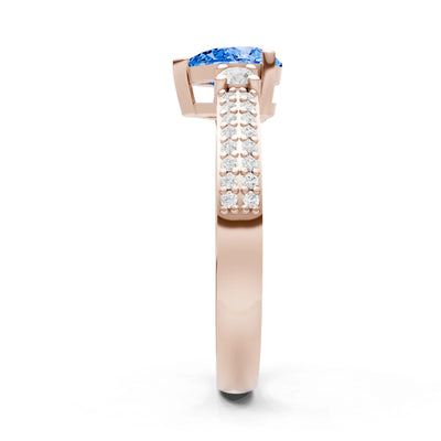 Swiss Blue Topaz Three Stone Double Pear Cut Pave Band