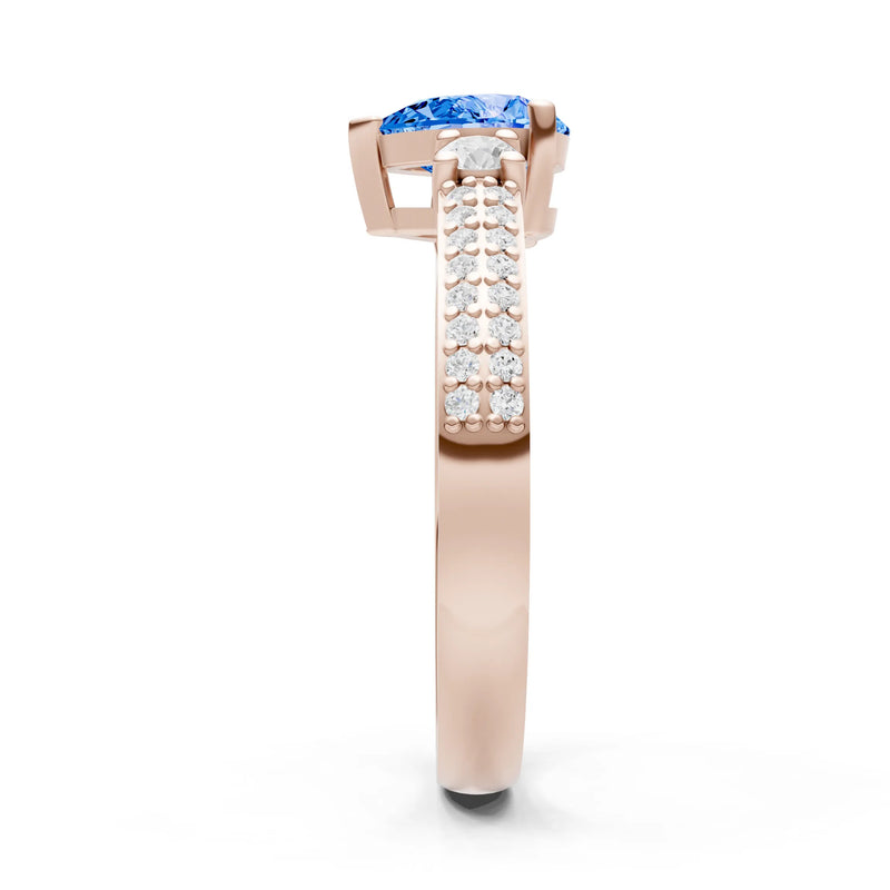 Swiss Blue Topaz Three Stone Double Pear Cut Pave Band