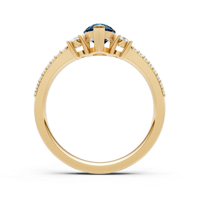 3 Stone Pear Gemstone Double Pave Band