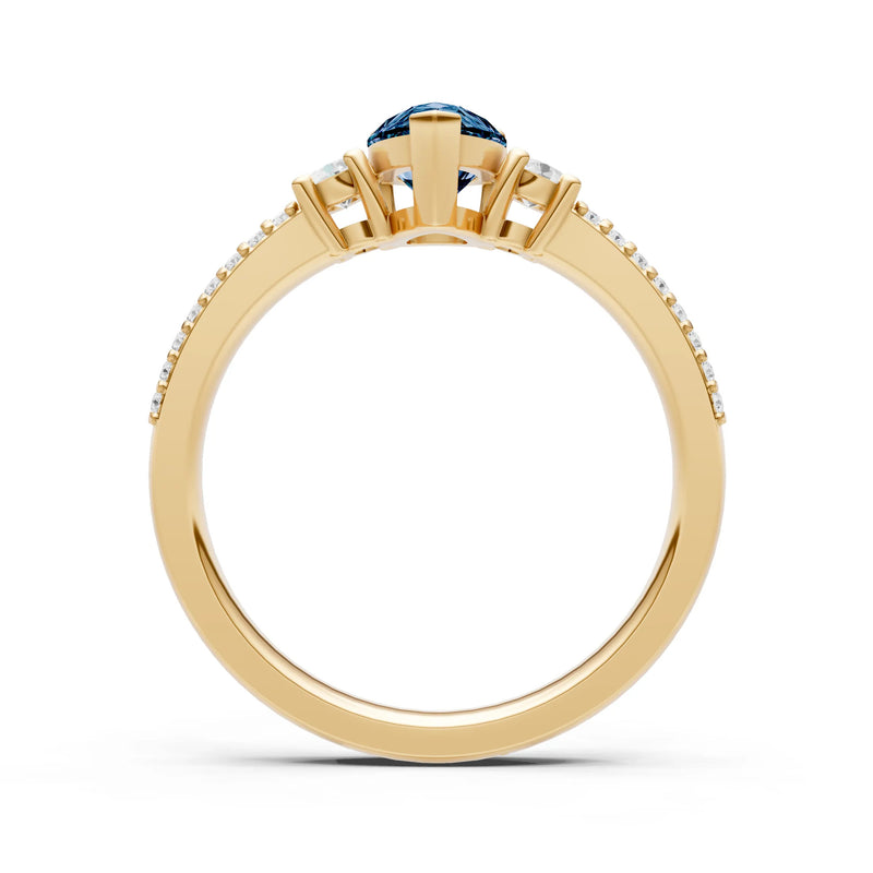 3 Stone Pear Gemstone Double Pave Band